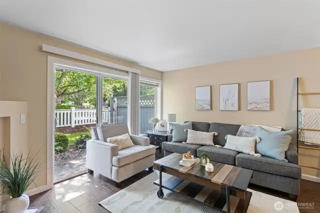 Patio door to patio and storage space