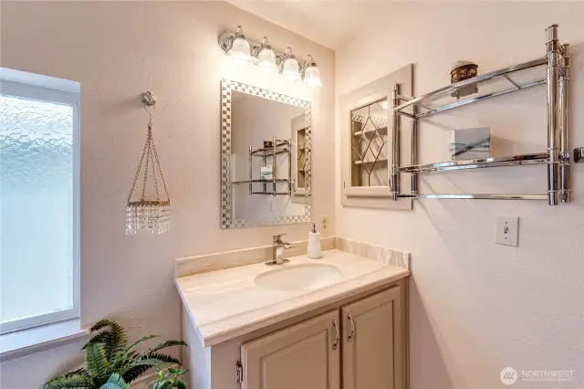 One of two vanities in the primary bath.