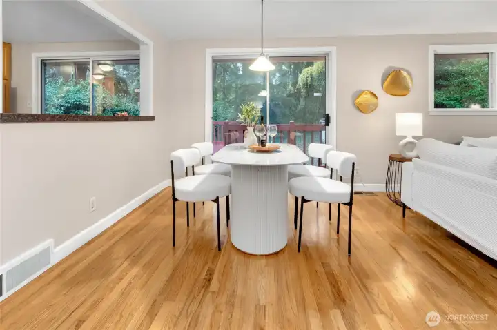 Plenty of space for dining. Easy access to backyard and deck.