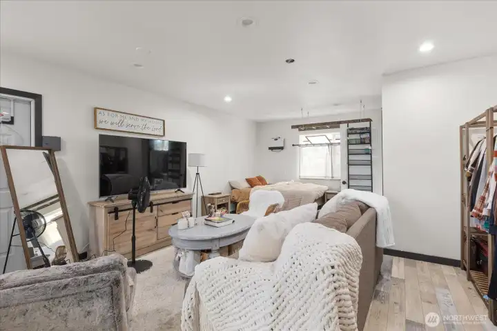 Studio apartment with 1/2 bath and   kitchenette area. Room to expand and create   full bathroom. Private entrance.