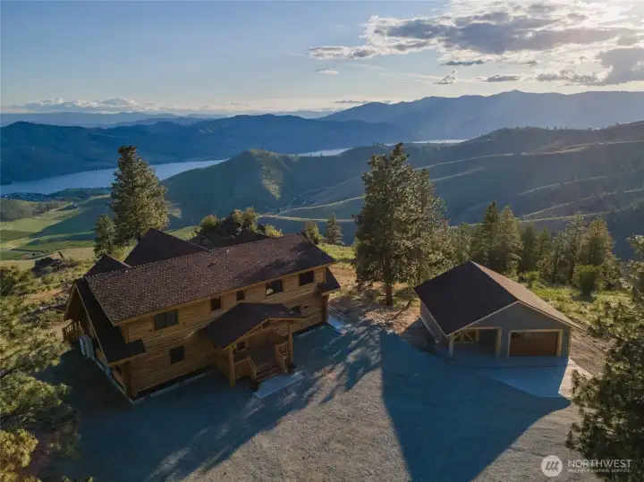 Aerial view of home overlooking Lake Chelan.