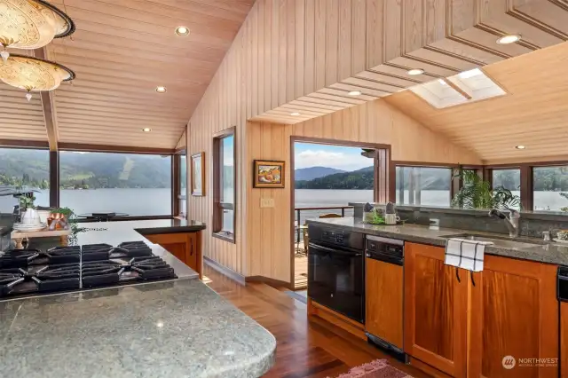 Looking at the open views from the kitchen with the French doors open onto the purpleheart deck.