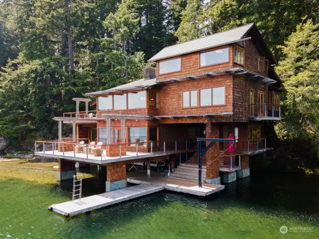 There is an extensive amount of purpleheart decks and docks with a boat lift that is also fun for swinging out onto the lake!