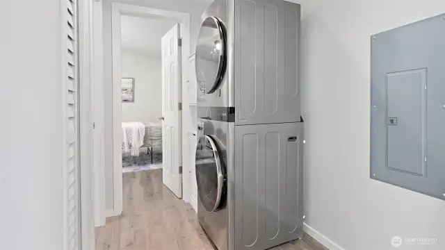 High-end, 2 years young, and staying put. The washer and dryer are ready for move-in day!