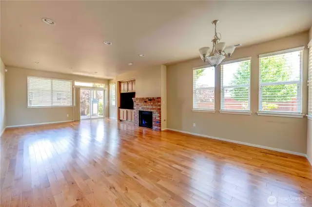 Hardwoods throughout living room and dining area.