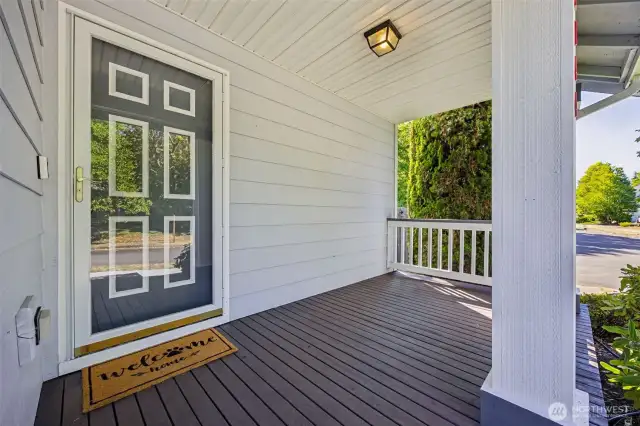 Charming front porch to enjoy your morning. coffee. Vivint alarm system with smart doorbell, patio rear door camera, door sensors on all 3 doors.