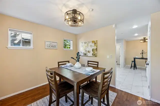 Easy flow from kitchen to dining, great for entertaining.