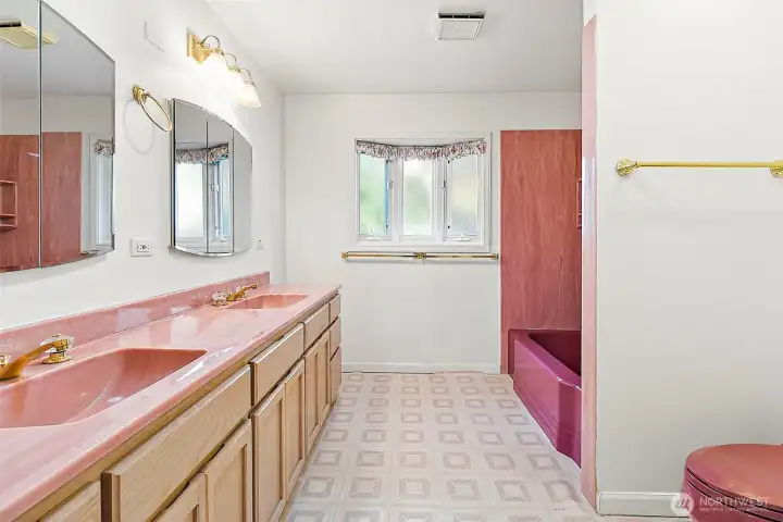 Full size bathroom in the main area is very very large. Easy to convert these spaces back here to an additional bathroom!