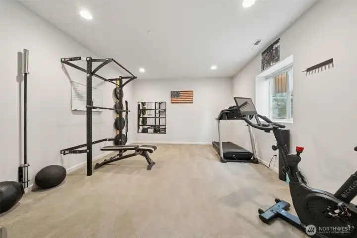 Finished room being used as a gym