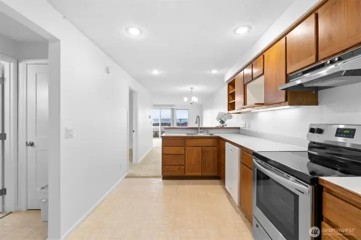 The layout is a great use of space with bedrooms and bath off to the left and living room and kitchen enjoying the views.