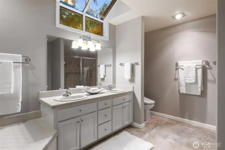 Lots of natural light in the primary bath.