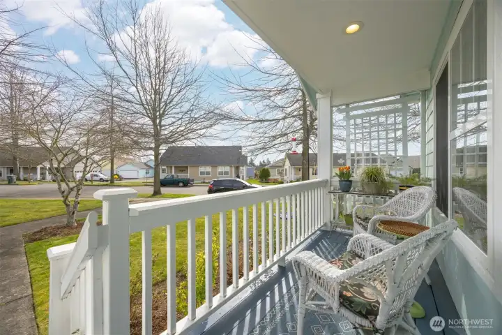 The front sitting porch is the ideal spot to watch the sun come up over Mount Baker.