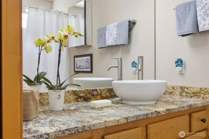 Another view of the gorgeous vanity in the primary bathroom.