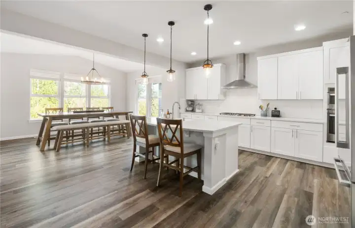 So much dining space and clearly, no neighbors watching your dance around the kitchen while you create delicious dinners. (Or plate the Door-Dash delivery :)