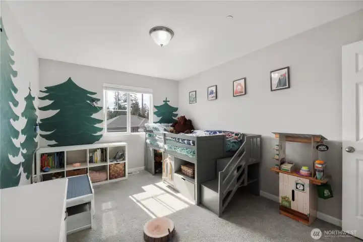 The house is like living in a tree house. This room is like a tree house IN A TREE HOUSE. Not your style? Let us know and we can paint this room more neutral if you like.