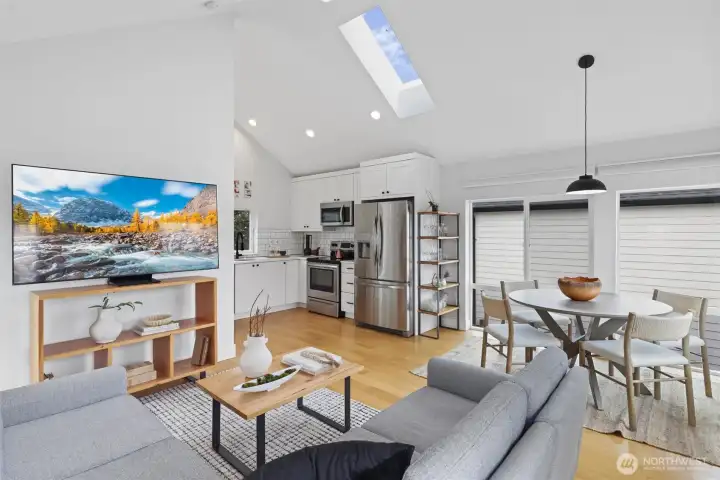 Vaulted ceiling with skylight