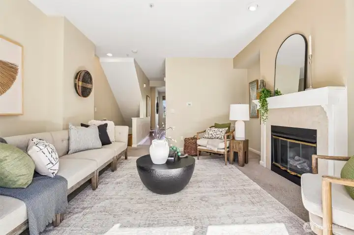 Living room with cozy gas fireplace.