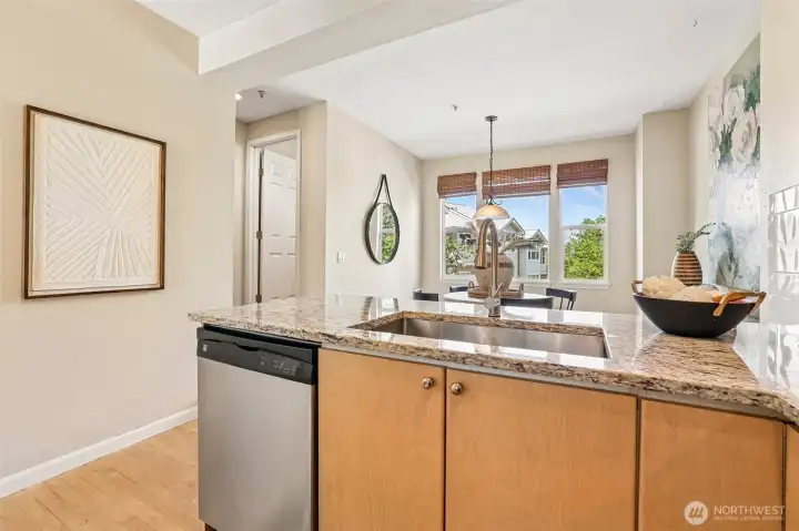 Kitchen opens to dining room.