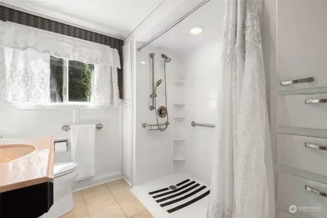 Bathroom with easy access shower