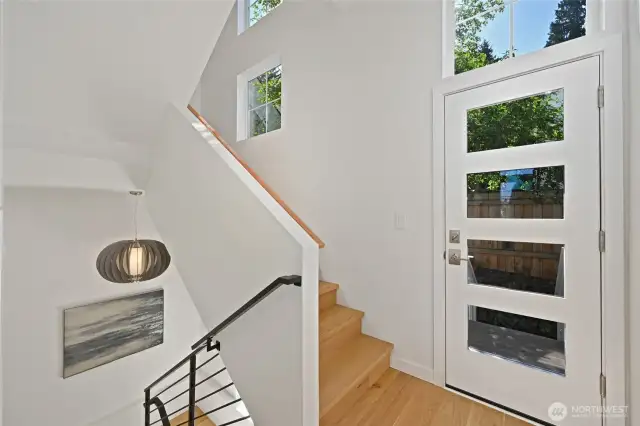 There is a door to a private backyard.