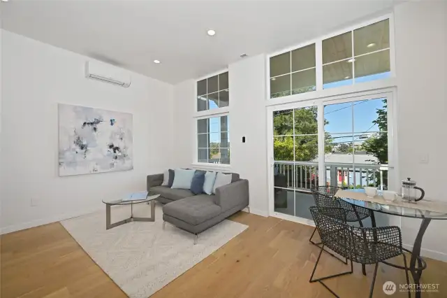 With lots of natural light from the big windows.