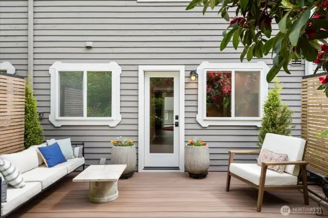Outdoor back deck perfect for grilling and entertaining. Timbertech decking