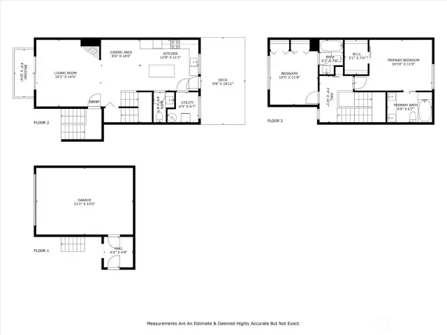 Sunridge Townhome floor plan for main, upper floor and private garage