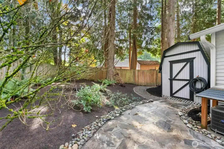 Convenient storage shed in backyard