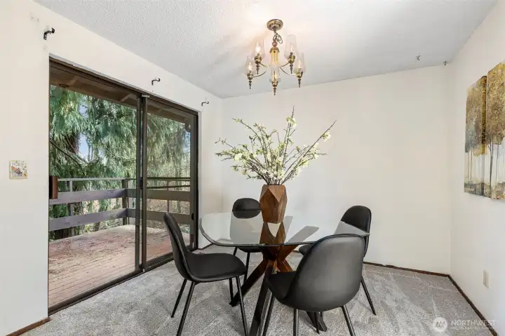 Sliding glass door to rear upper deck from dining room