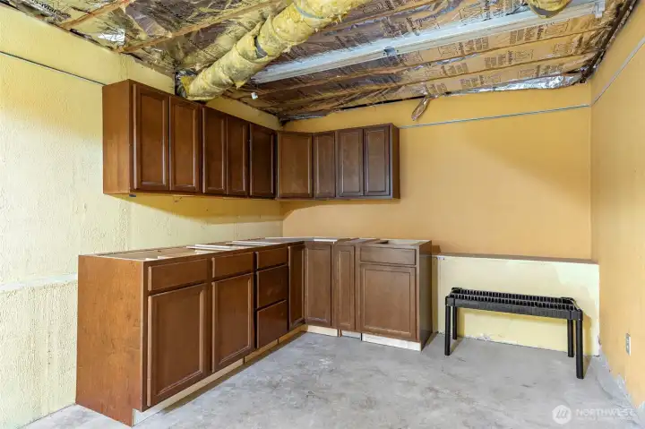 This unfinished area of the basement is great for projects