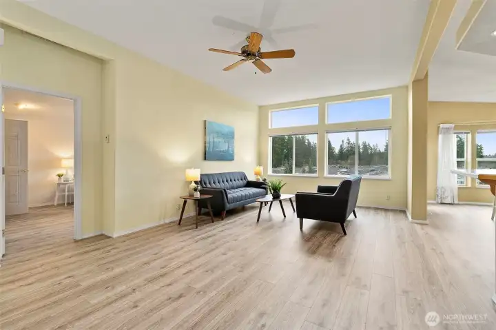 Walk into an open floor plan and brand new LVP flooring