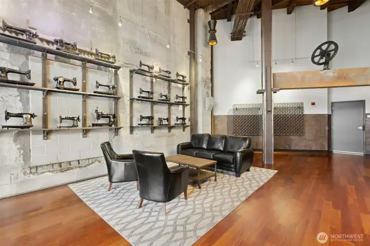 Lobby, Sewing machines found in basement of the building