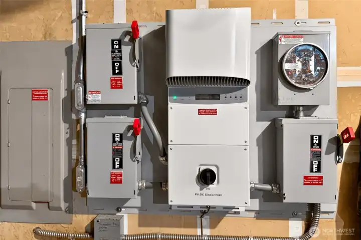 Energy forward features include a solar system with an updated inverter (Aurora PVI 3.0), neatly organized equipment that supports long term efficiency.