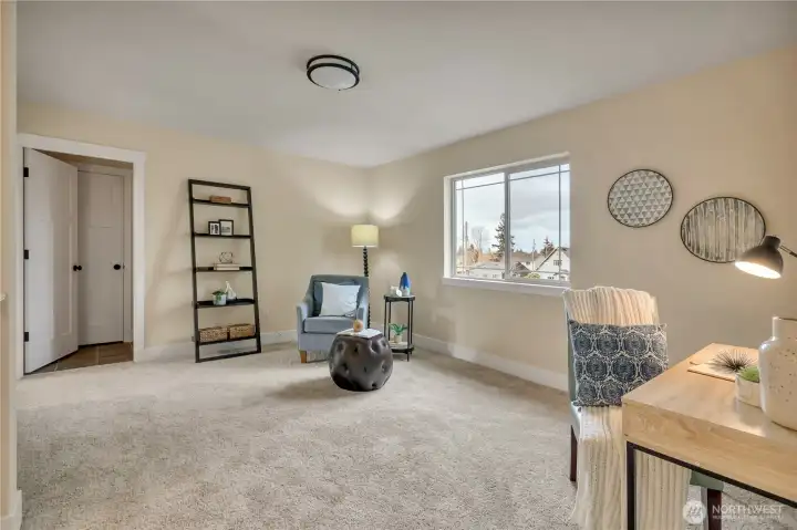 Family Room/Loft as arrive upstairs.  NEW carpet & FRESH paint!  Ready for you!