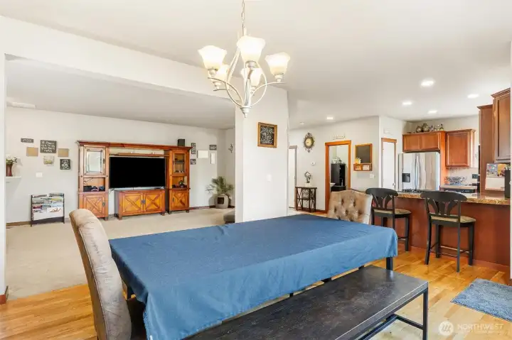 View of dining room relative to living room and kitchen