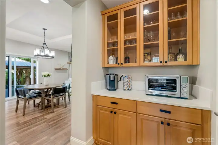 Butler's pantry connects kitchen to living/dining rooms.