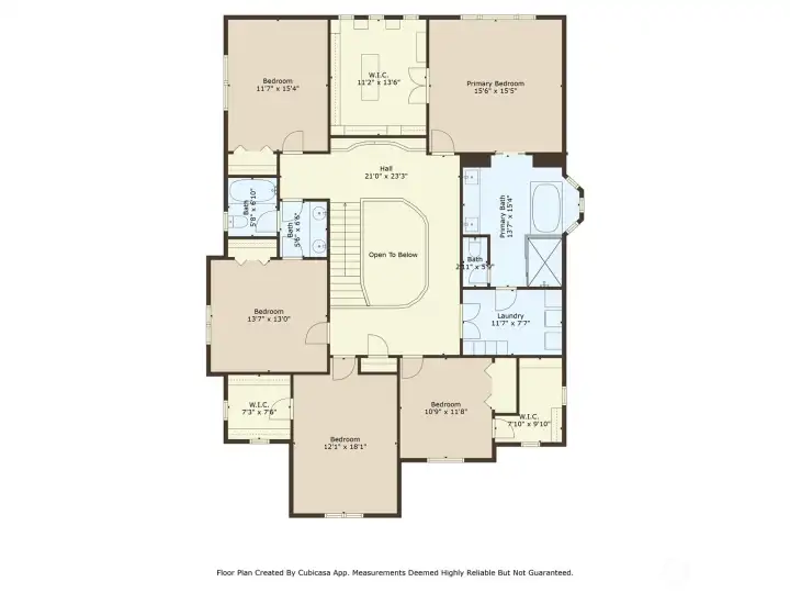 Upper level with dimensions.