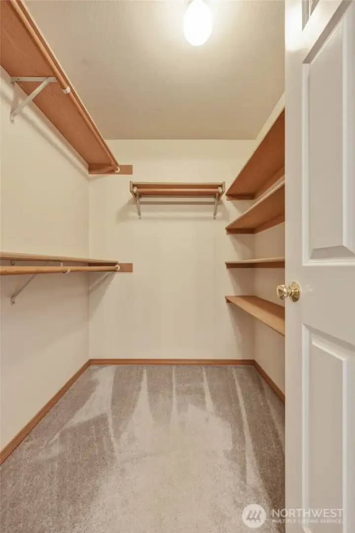 2nd closet is a walk-in with several shelves and bars.