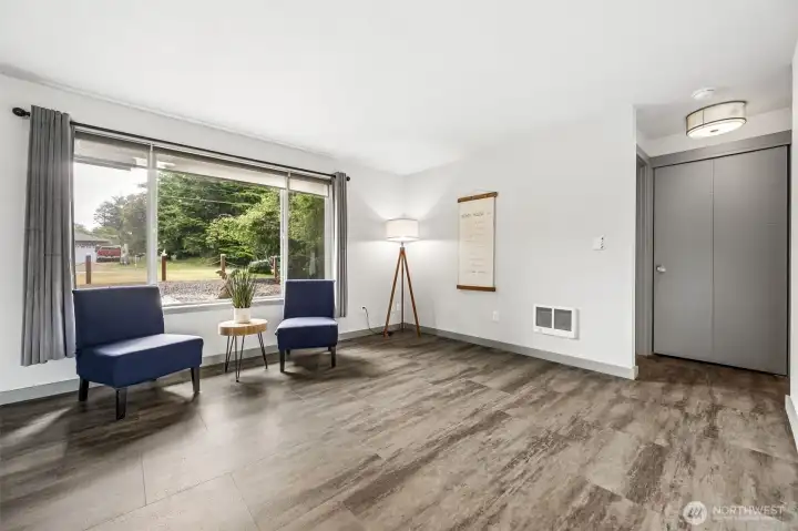 Hallway off of living room leads to bedrooms
