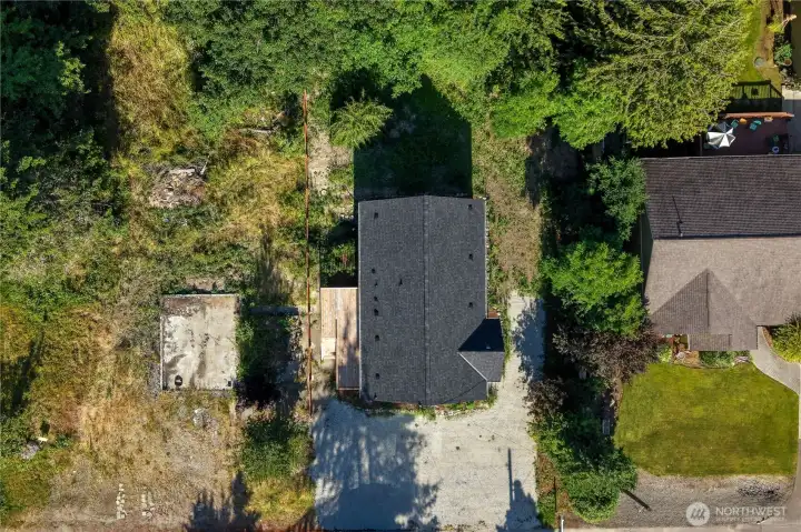 Aerial top-down view showing the property. The adjacent lot is also available