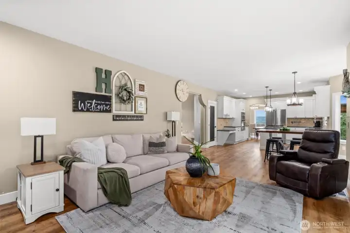 Enjoy relaxing on oversized furniture while you enjoy the warm fire.