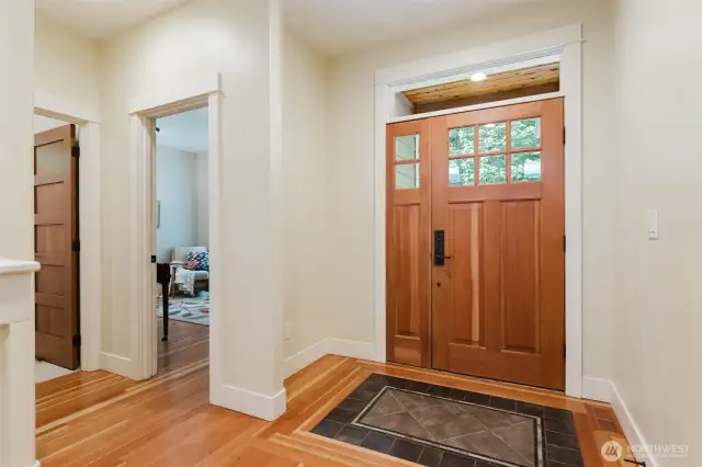 Custom tile inlay at the entry