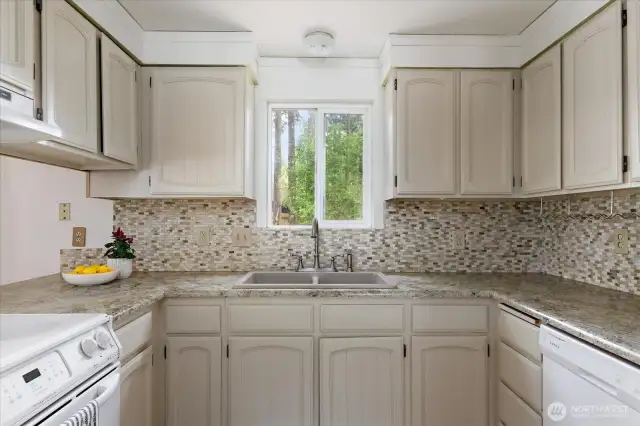 Kitchen window gives you views of backyard while at the sink.