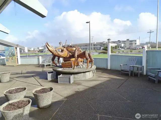 Front patio area w/ the Canterbury Inn Crab.