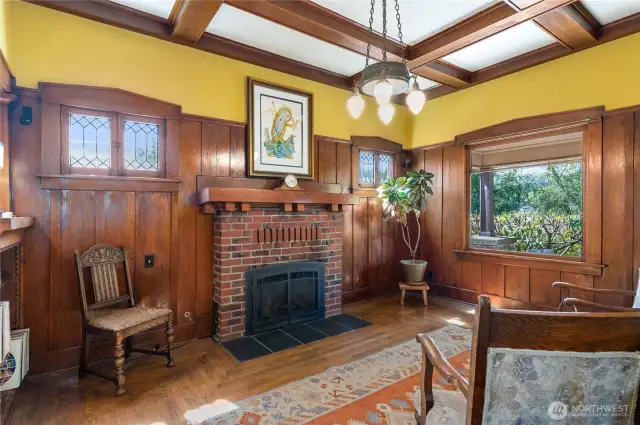 Relax by the fireplace.