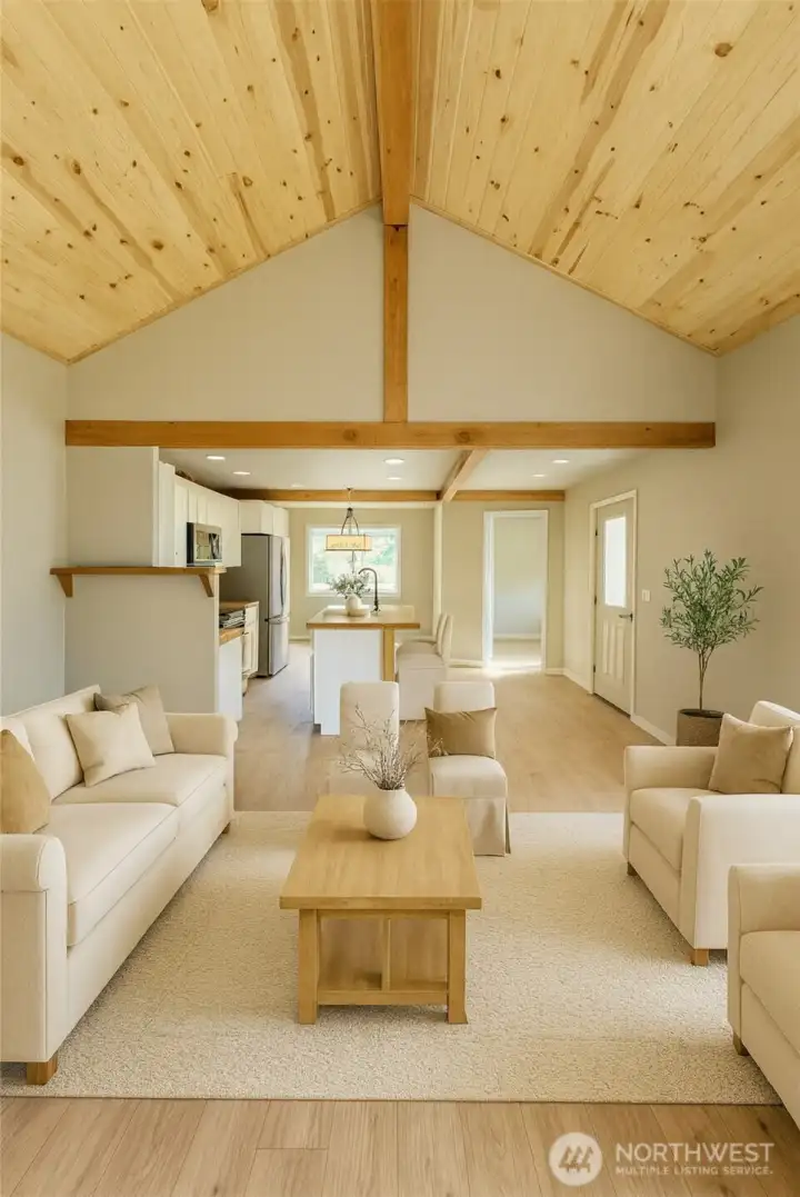 Living room into kitchen virtual staging
