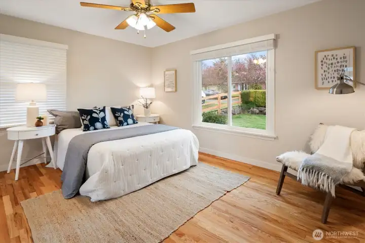 Largest of three bedrooms is situated at the front of the home. One again newer windows facing east and north. Double closet doors off to the left.