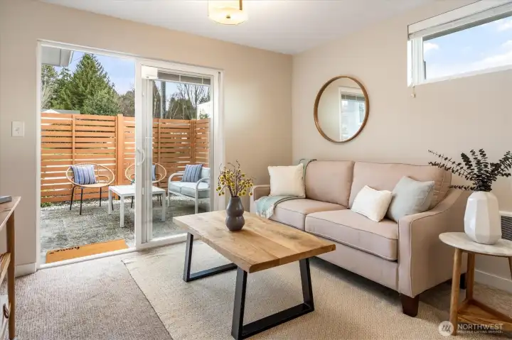 The 2nd living room also flows beautifully outside to the front patio.
