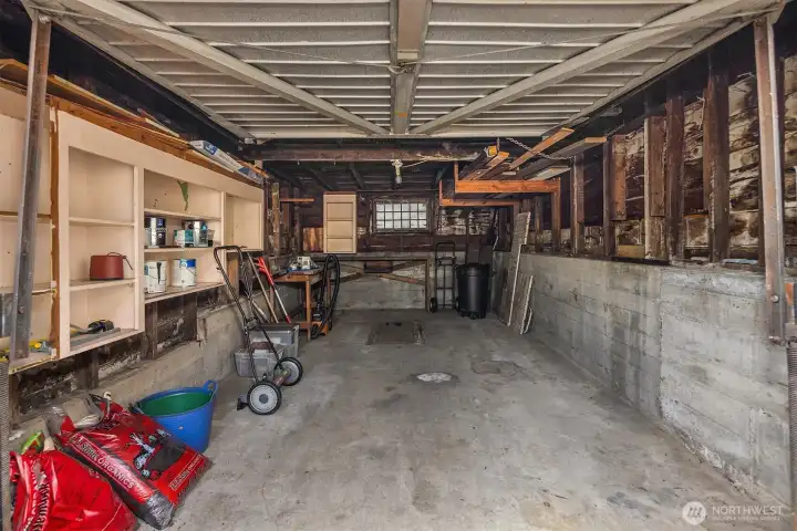 The inside of the detached garage.