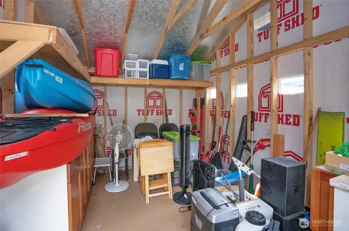 Interior view of the shed showcasing the generous space available for storing tools, outdoor equipment, seasonal items, and more. Interior view of the shed showcasing the generous space available for storing tools, outdoor equipment, seasonal items, and more.